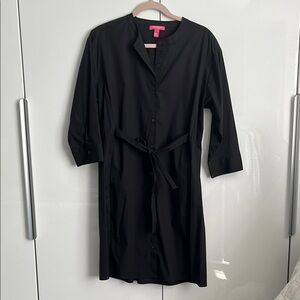 Isaac Mizrahi Black Midi Shirt Dress Quarter Sleeve, Size L